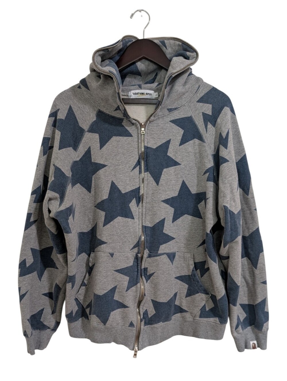 OG BAPE Classics Star Pattern Full Zip-Up Hoodie – Made in Japan Sz L Grey Blue